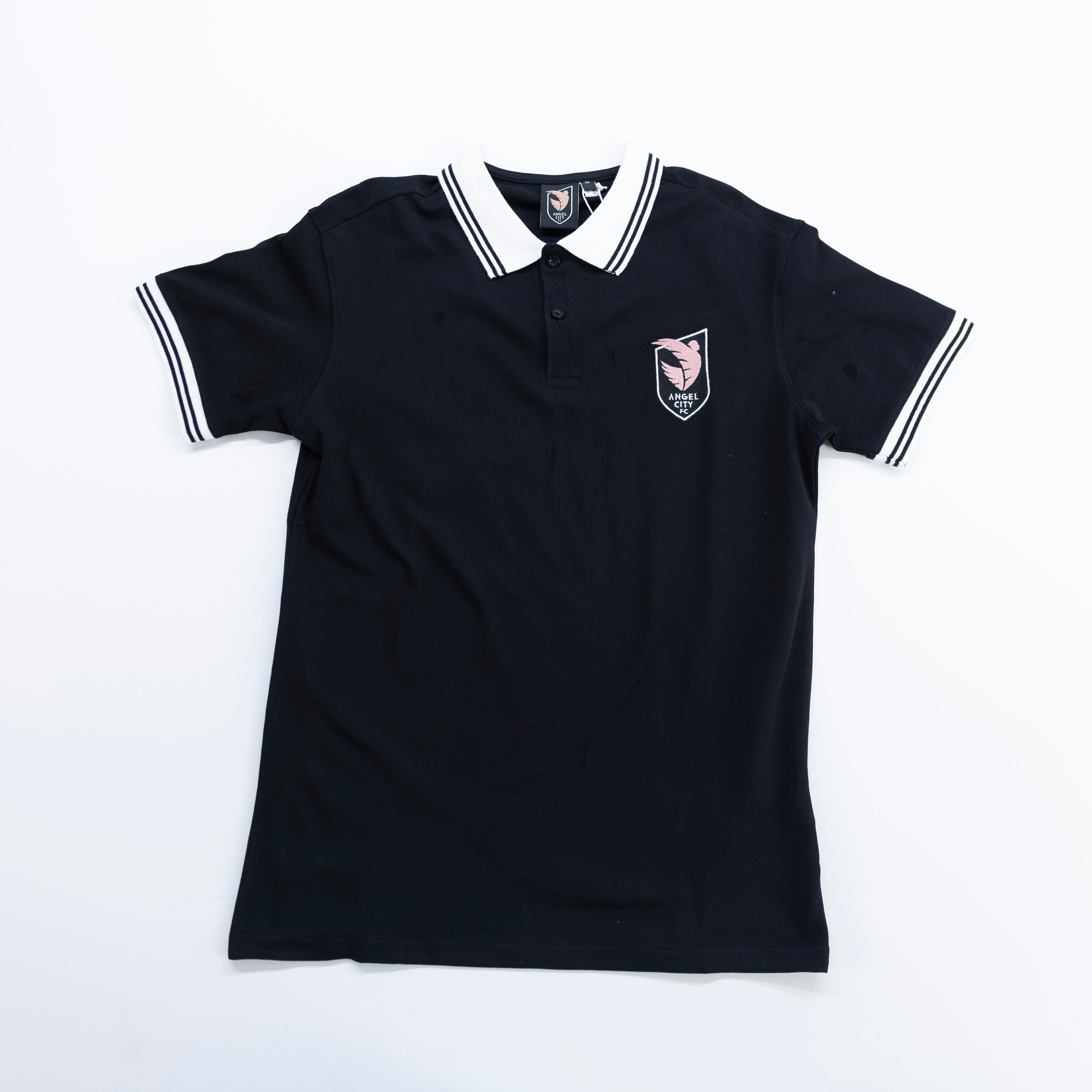 Angel City FC Unisex Black and White Pique Polo with Embroidered Crest