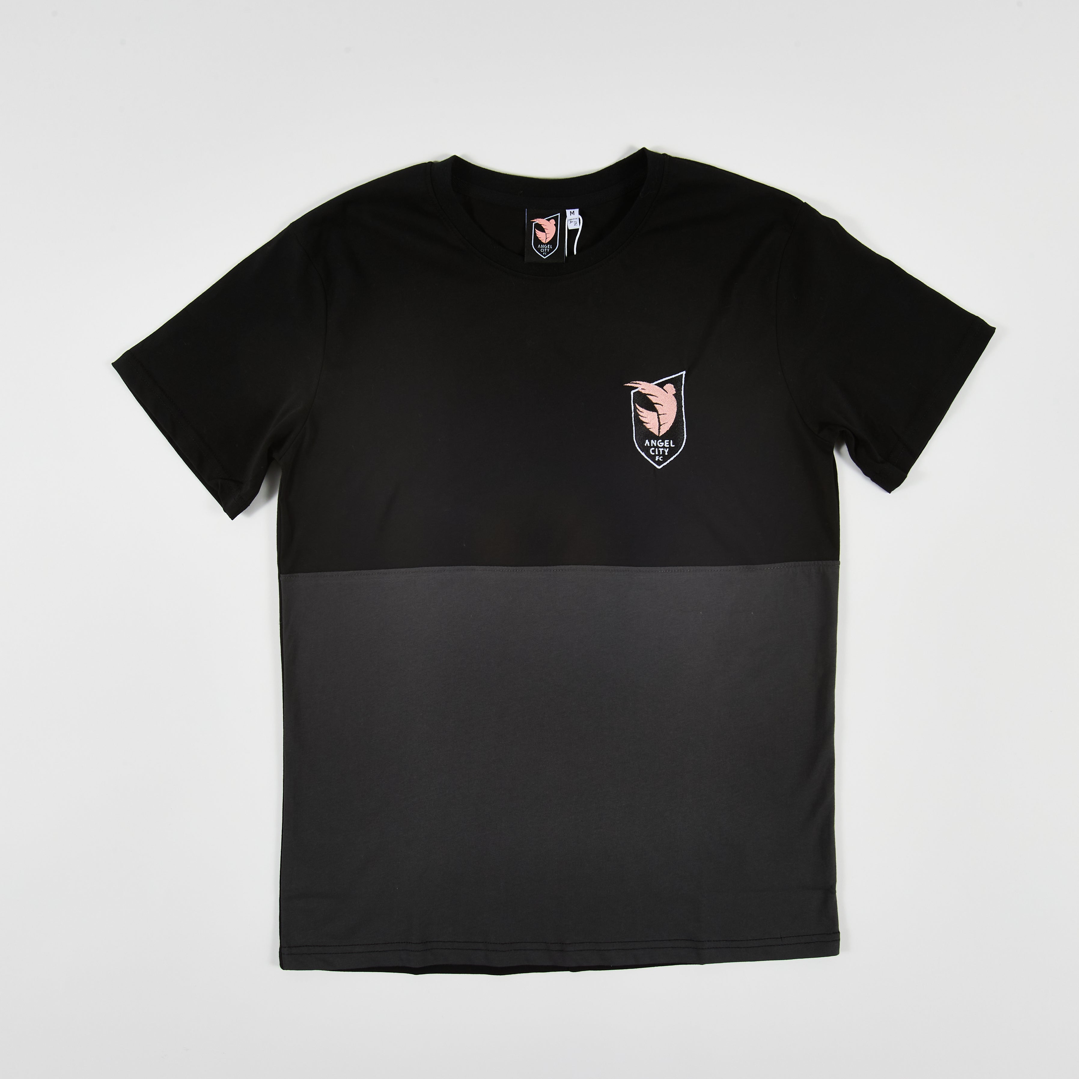 Angel City FC Mens Black Block Relaxed Short-Sleeve T-Shirt with Embroidered Crest and Puff Emblem
