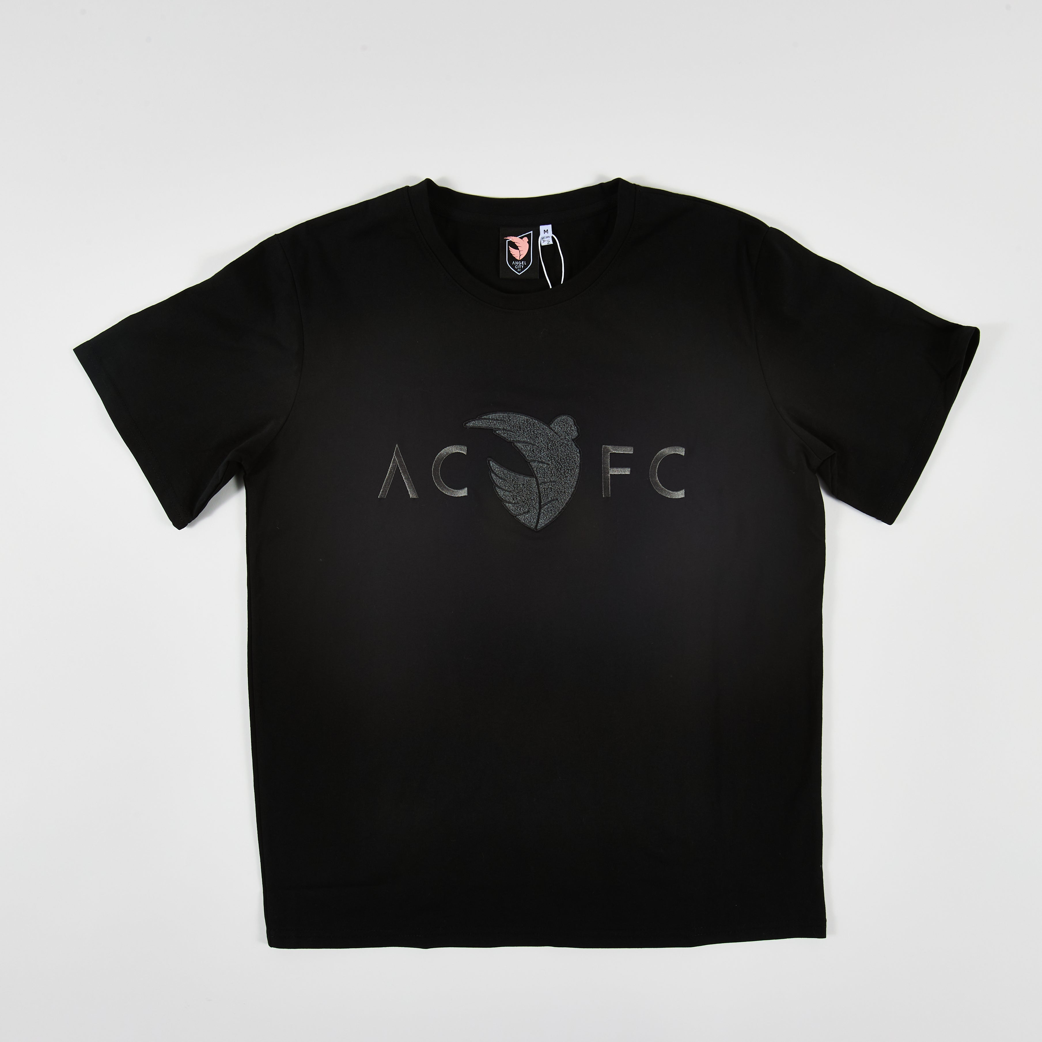 Angel City FC Mens Heavy Relaxed Black Short-Sleeve T-Shirt with Tonal Terry Wordmark and Emblem