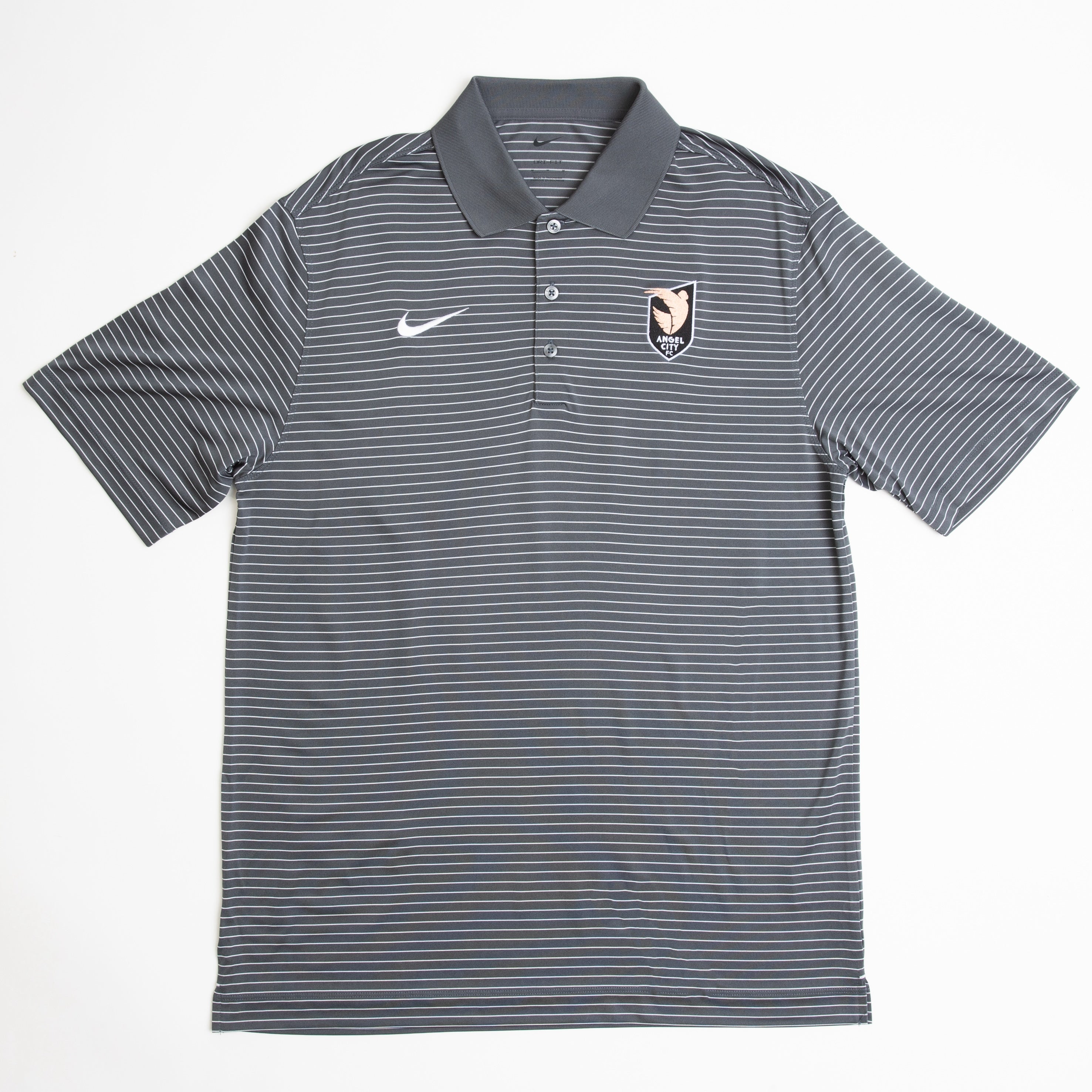 Angel City FC Nike Mens Dark Grey Stadium Stripe Polo with Embroidered Crest