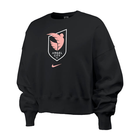 Angel City FC Nike Women's Black Phoenix Fleece Oversized Crew with ACFC Crest