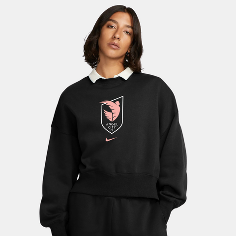 Angel City FC Nike Women's Black Phoenix Fleece Oversized Crew with ACFC Crest