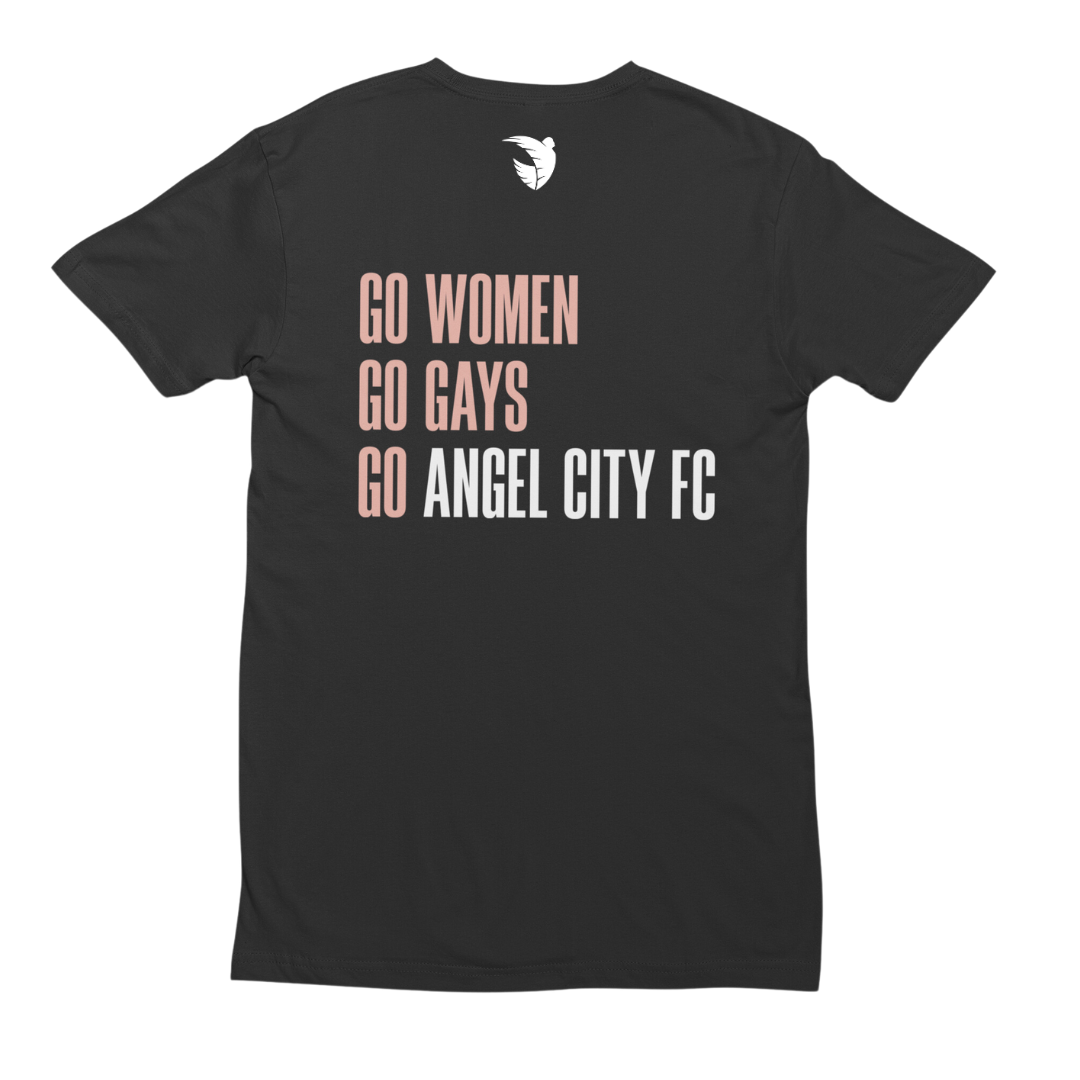 Angel City FC Unisex 2024 Pride Go Women, Go Gays, Go Angel City FC Pocket T-Shirt