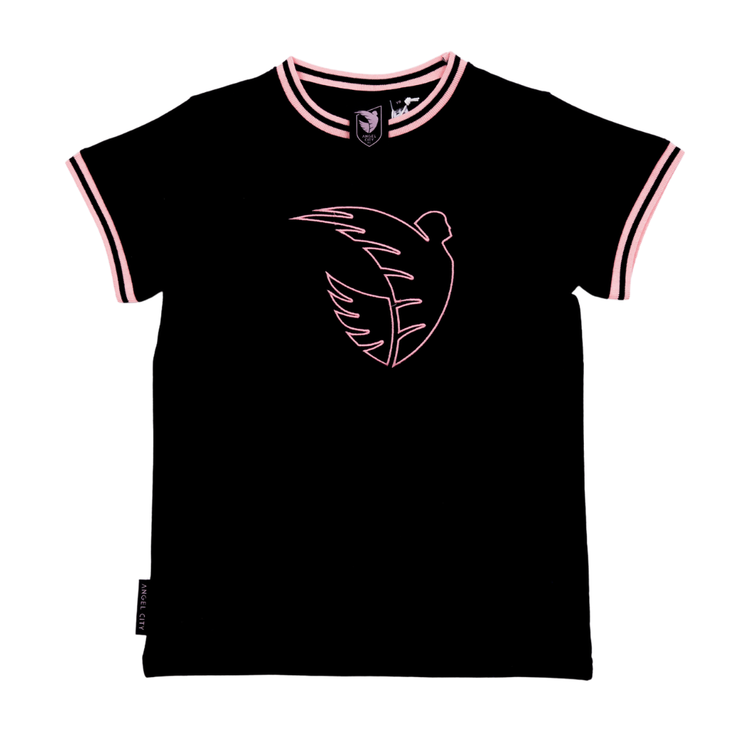 Angel City FC Youth Black Emblem Outline Short Sleeve T-Shirt