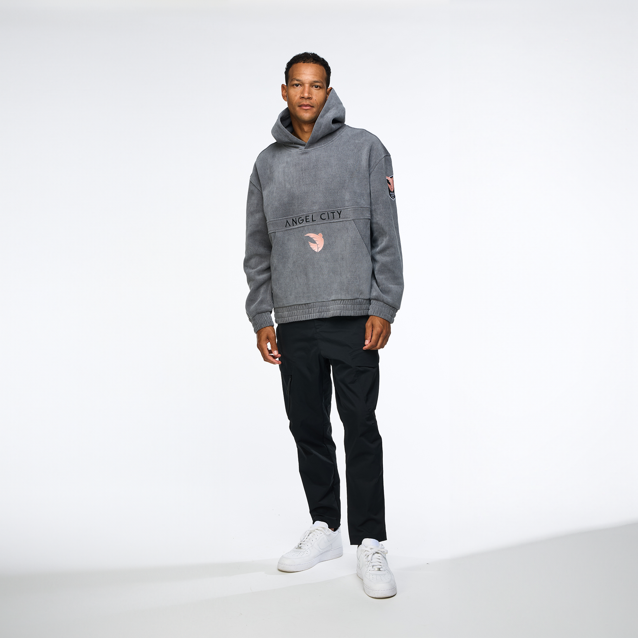 Angel City FC x Wild Collective Mens Grey Corduroy Hoodie