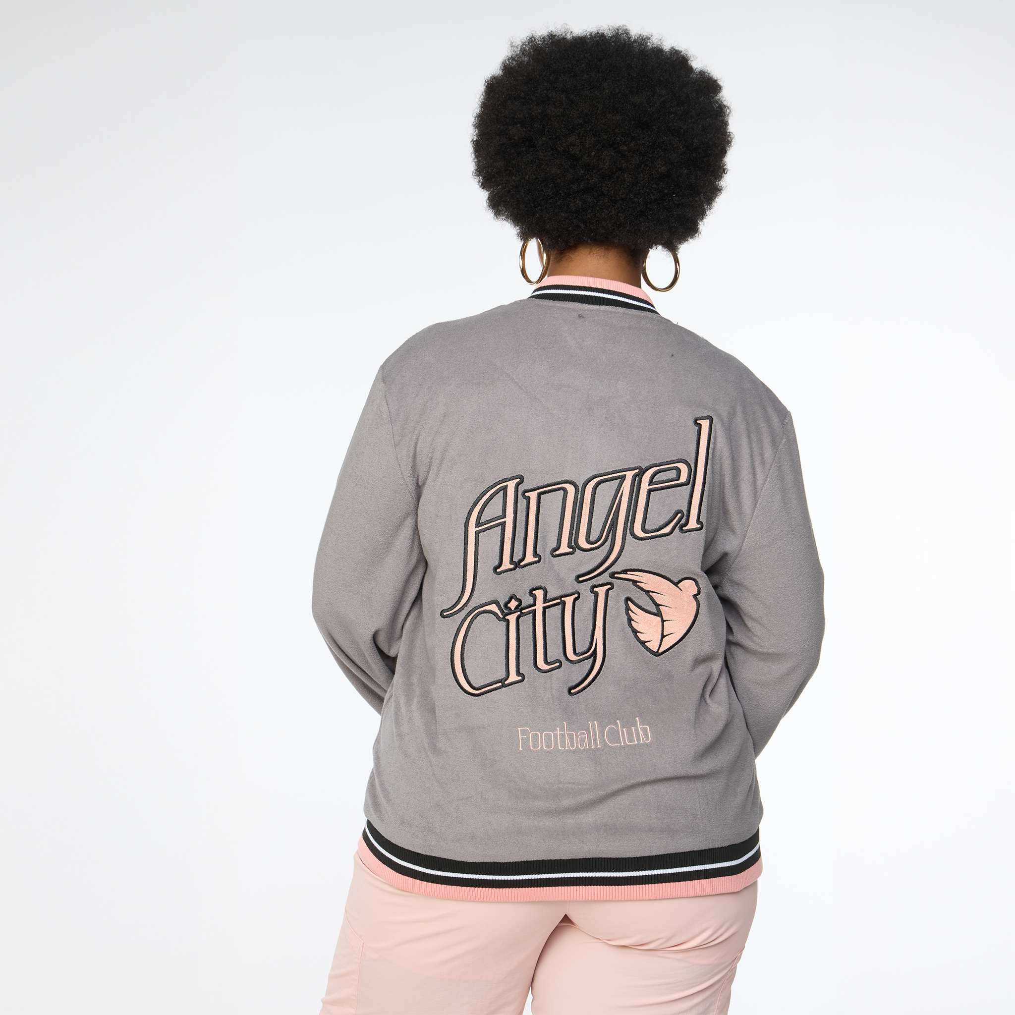 Angel City FC x Wild Collective Unisex Charcoal Terry Button Bomber Jacket