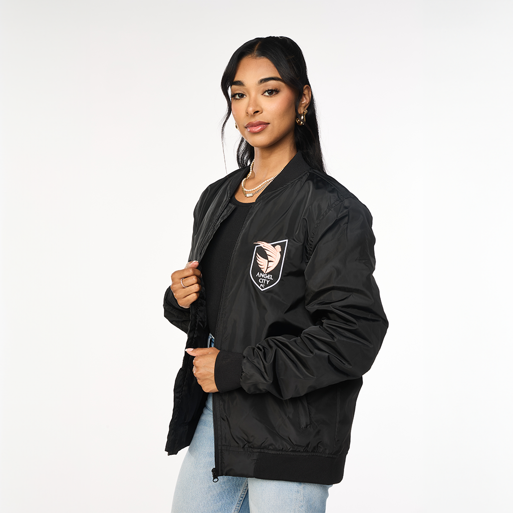 Angel City FC Unisex Old English Black Bomber Jacket