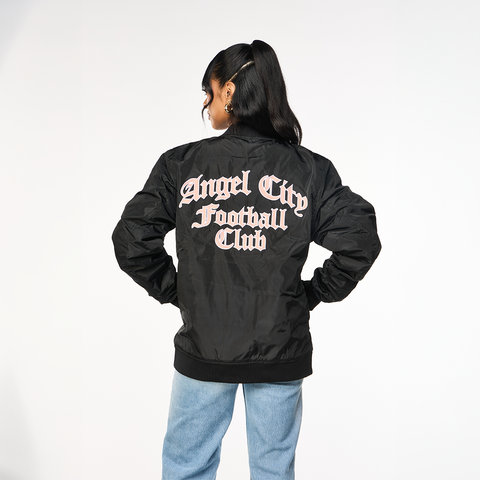 Angel City FC Unisex Old English Black Bomber Jacket