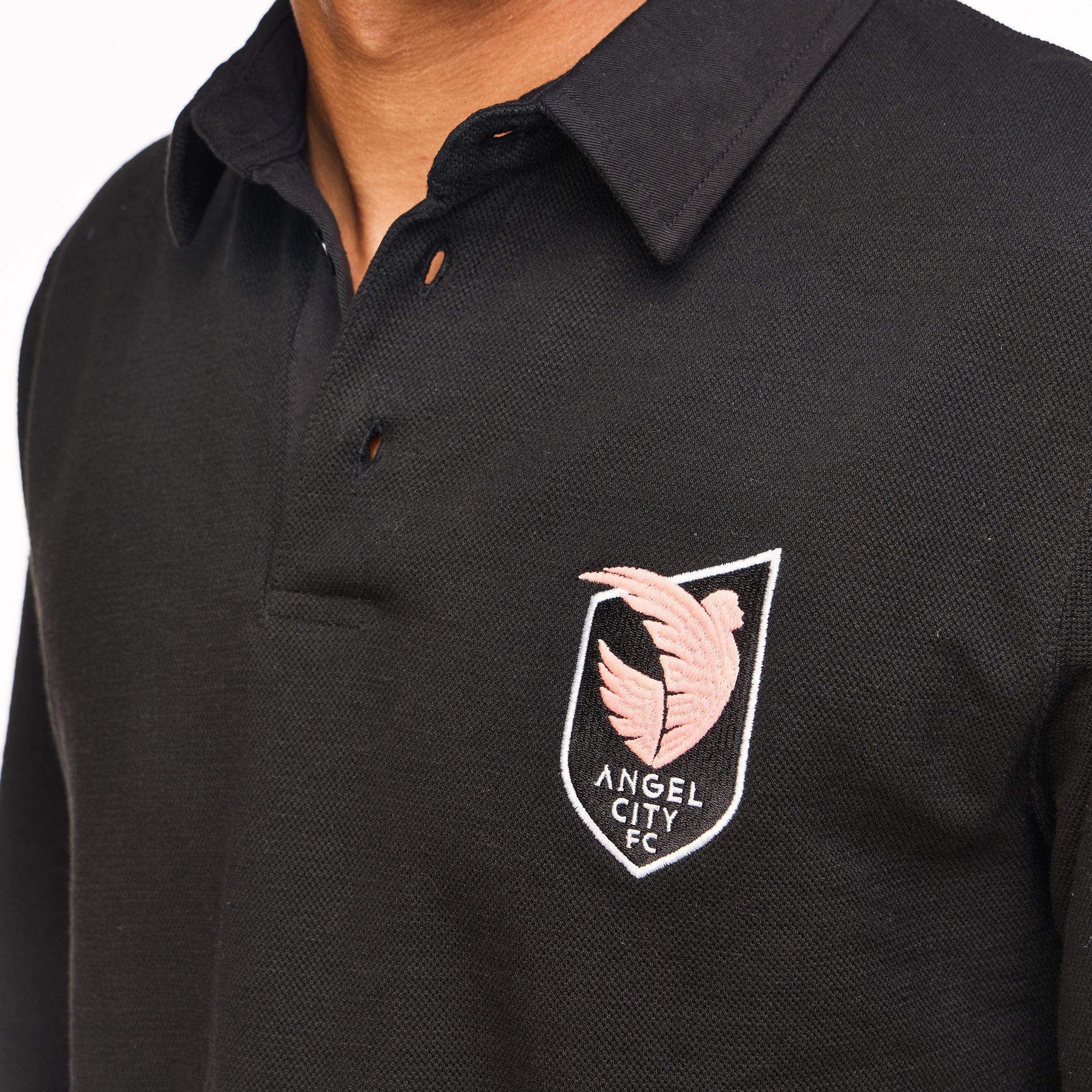 Angel City FC Mens Black Crest Pique Long-Sleeve Rugger