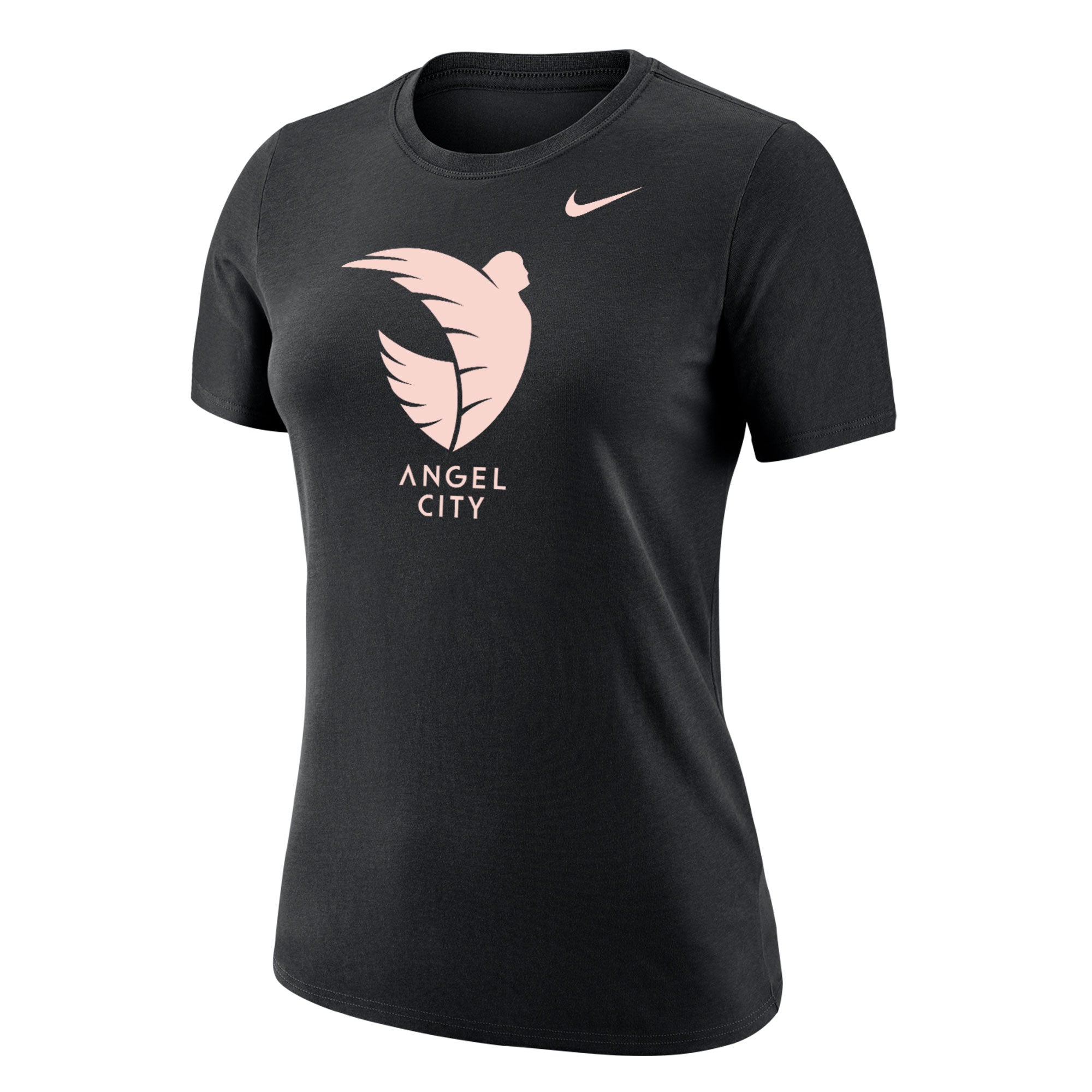 Angel City Nike Mujer Sol Rosa Logo Negro Dri-FIT Camiseta de manga corta