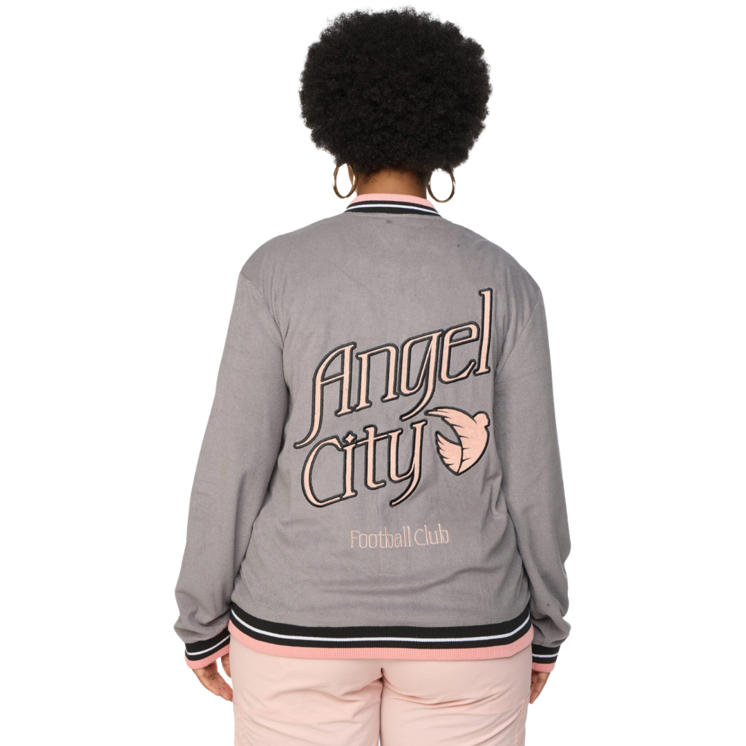 Angel City FC x Wild Collective Unisex Charcoal Terry Button Bomber Jacket