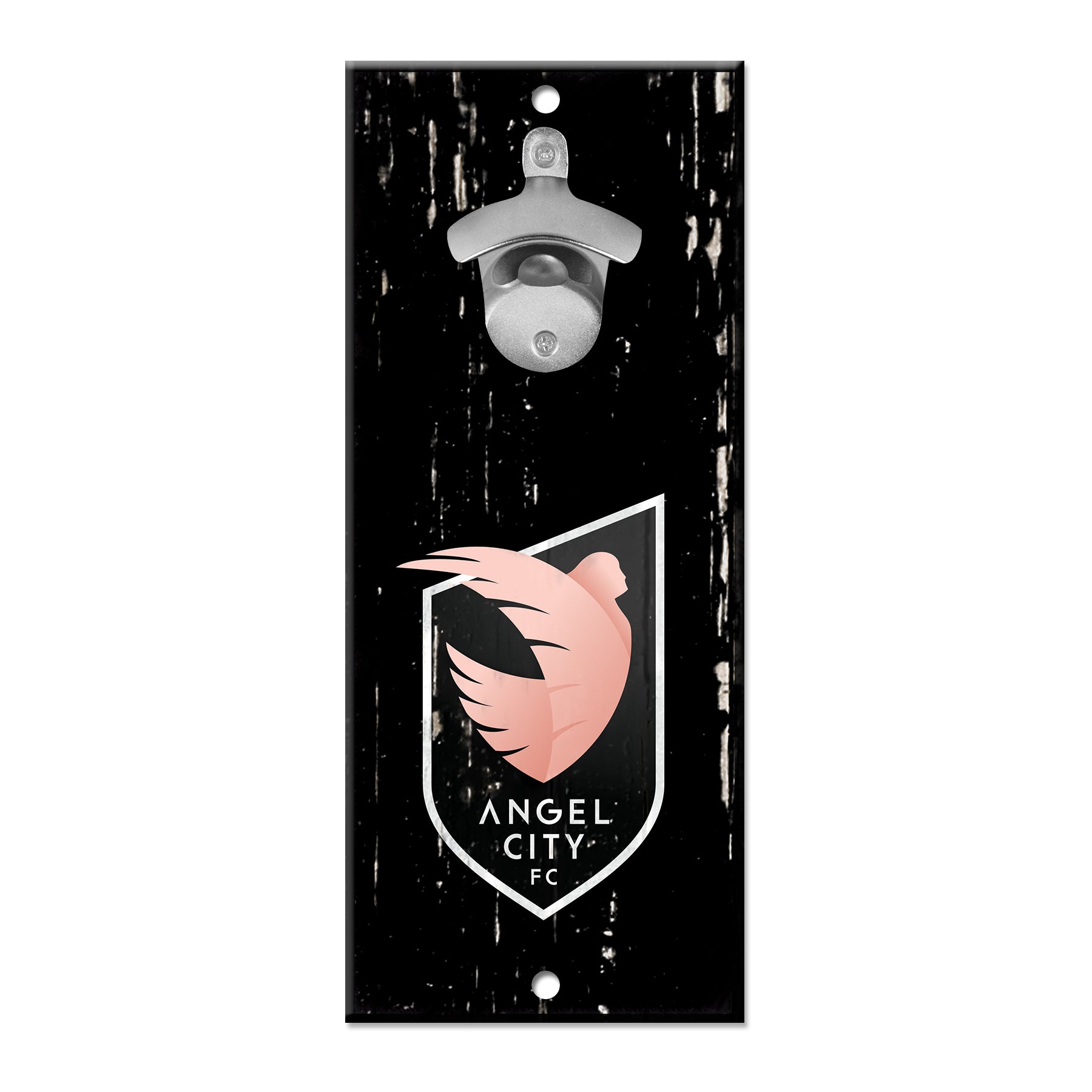 Letrero de madera Angel City FC con abrebotellas, negro