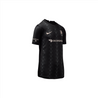 Angel City Football Club's first inaugural 2022 home jersey, Dawn, is made by Nike with sustainable, 100% recycled polyester fibers. It features breathable side panels, Nike Dri-FIT technology, and a unique neckline. The jersey is primarily black with ACFC's custom colors Sol Rosa and Armour detailing and features your custom name and number on the back. The color of the Angel City FC crest, Nike swoosh, sponsors, name and number are Sol Rosa, and the geometric pattern is Armour.