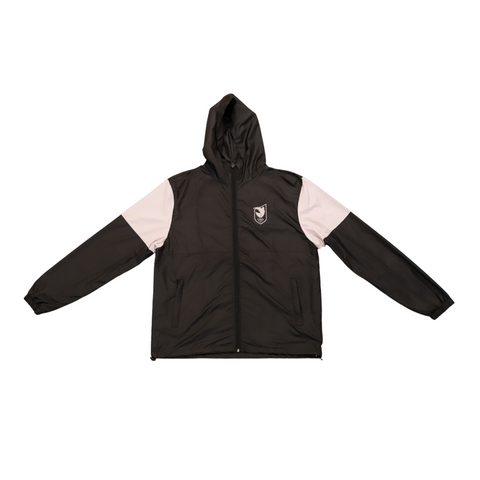 Stay warm and look good in our Angel City FC Unisex Black and Sol Rosa Full Zip Wind Jacket.  The lightweight jacket features a hood, pops of Sol Rosa on the shoulders, a Sol Rosa Angel City FC crest on the left chest, front pockets, mesh lining, and adjustable cinches on the hips.  Pairs well with our Unisex Tonal Joggers.