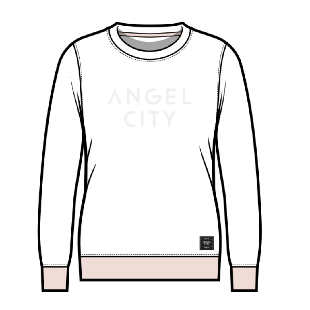 Angel City FC Suéter con cuello redondo bordado en tonos blancos con marca de palabras para mujer