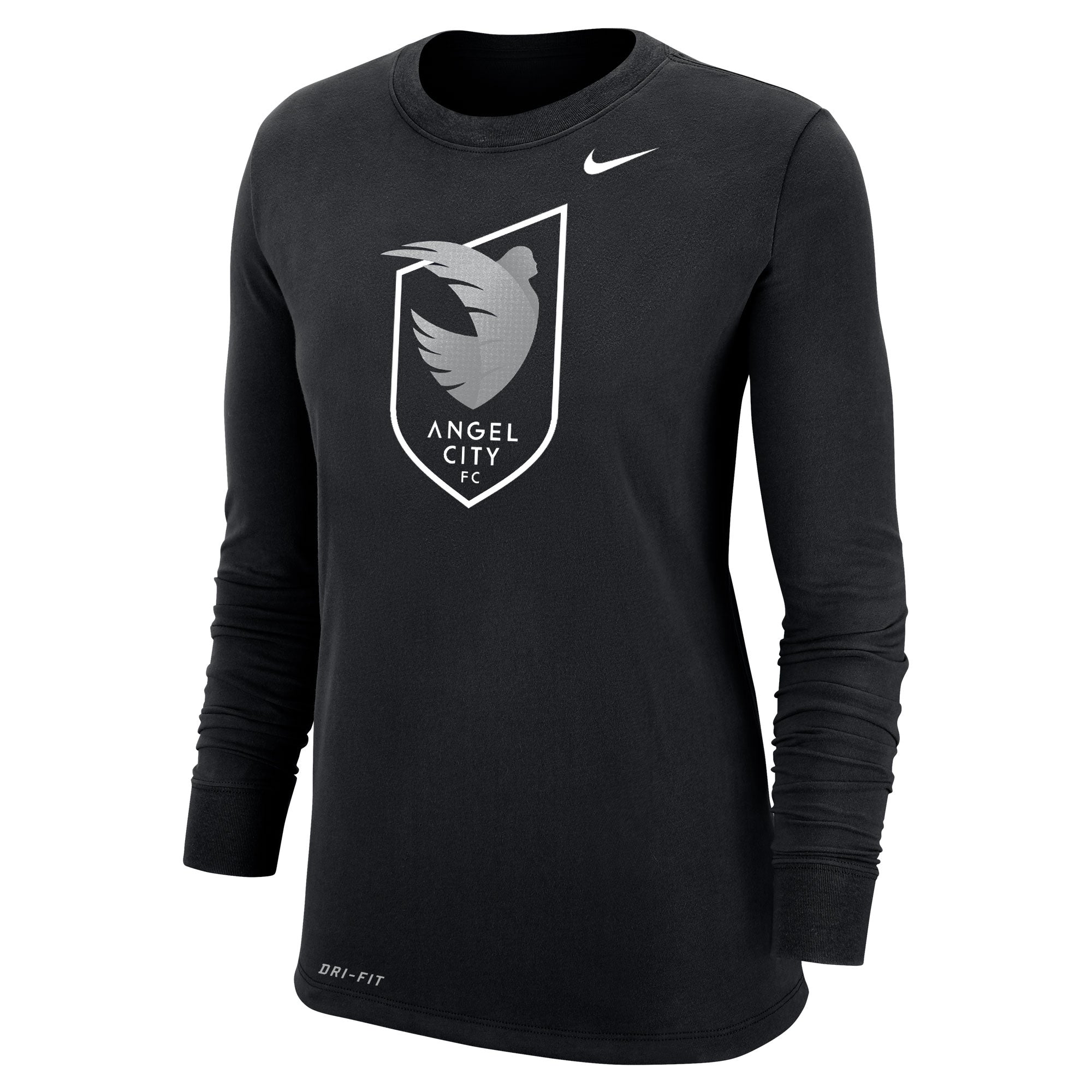 Angel City FC Nike - Camiseta de manga larga para mujer con escudo de armadura negra Dri-FIT