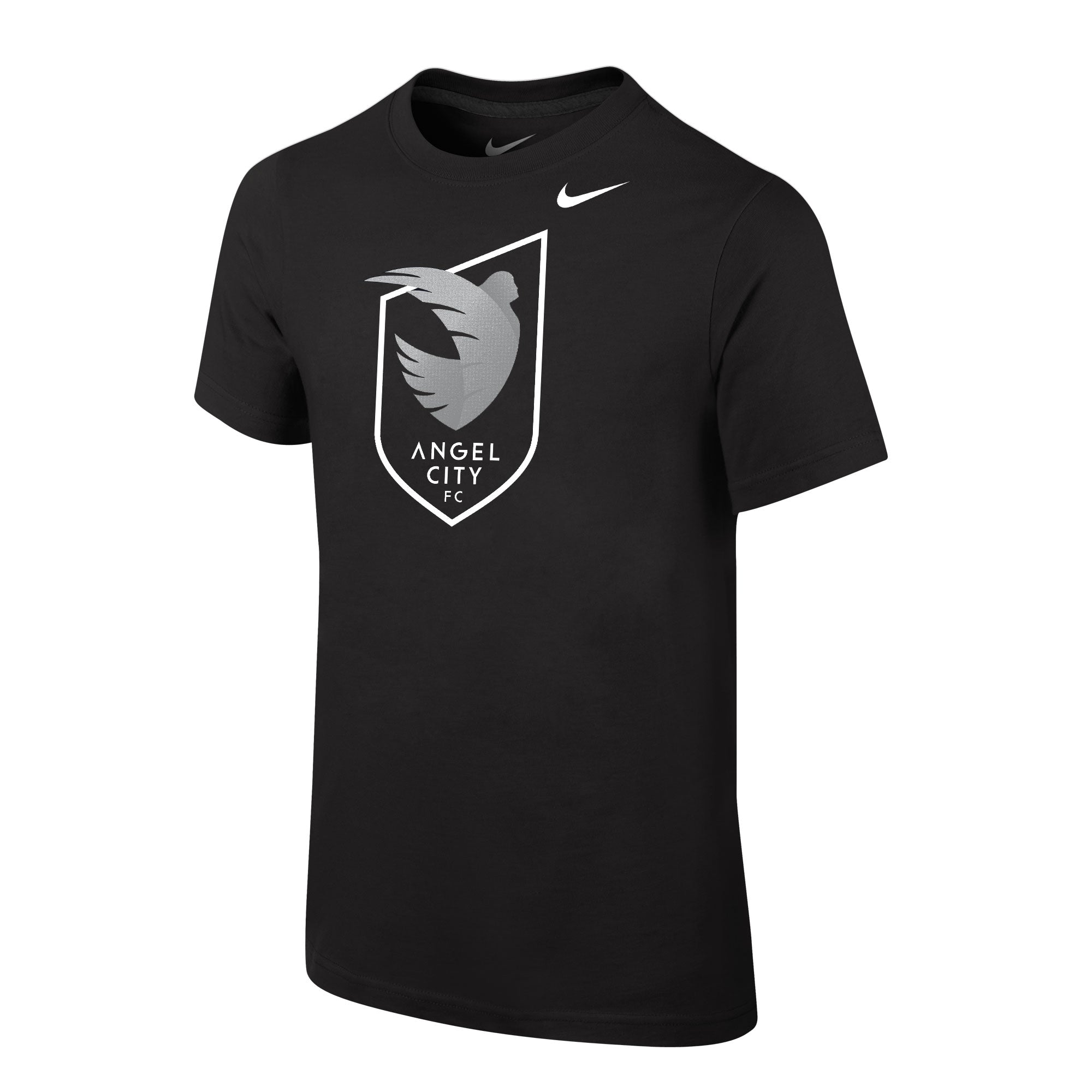 Angel City FC Nike Youth Armor Crest camiseta negra de manga corta