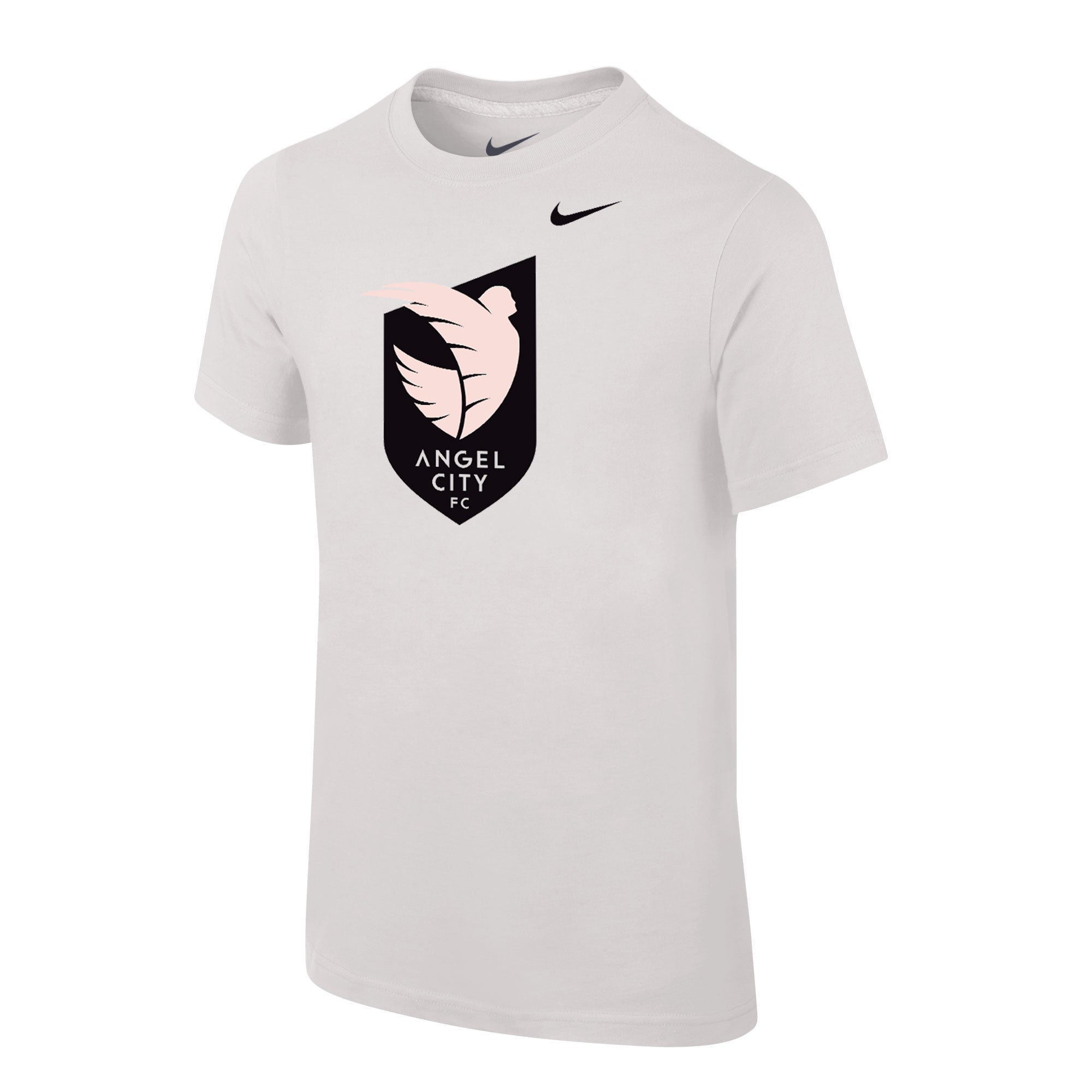 Angel City FC Nike Sol Rosa Crest camiseta blanca de manga corta para jóvenes