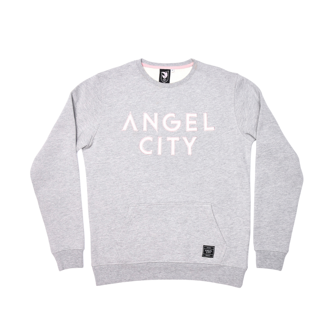 Angel City FC Youth Embroidered Felt Wordmark Grey Crewneck Sweater